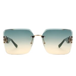 Sunglasses with rimless square frame and chain link detail