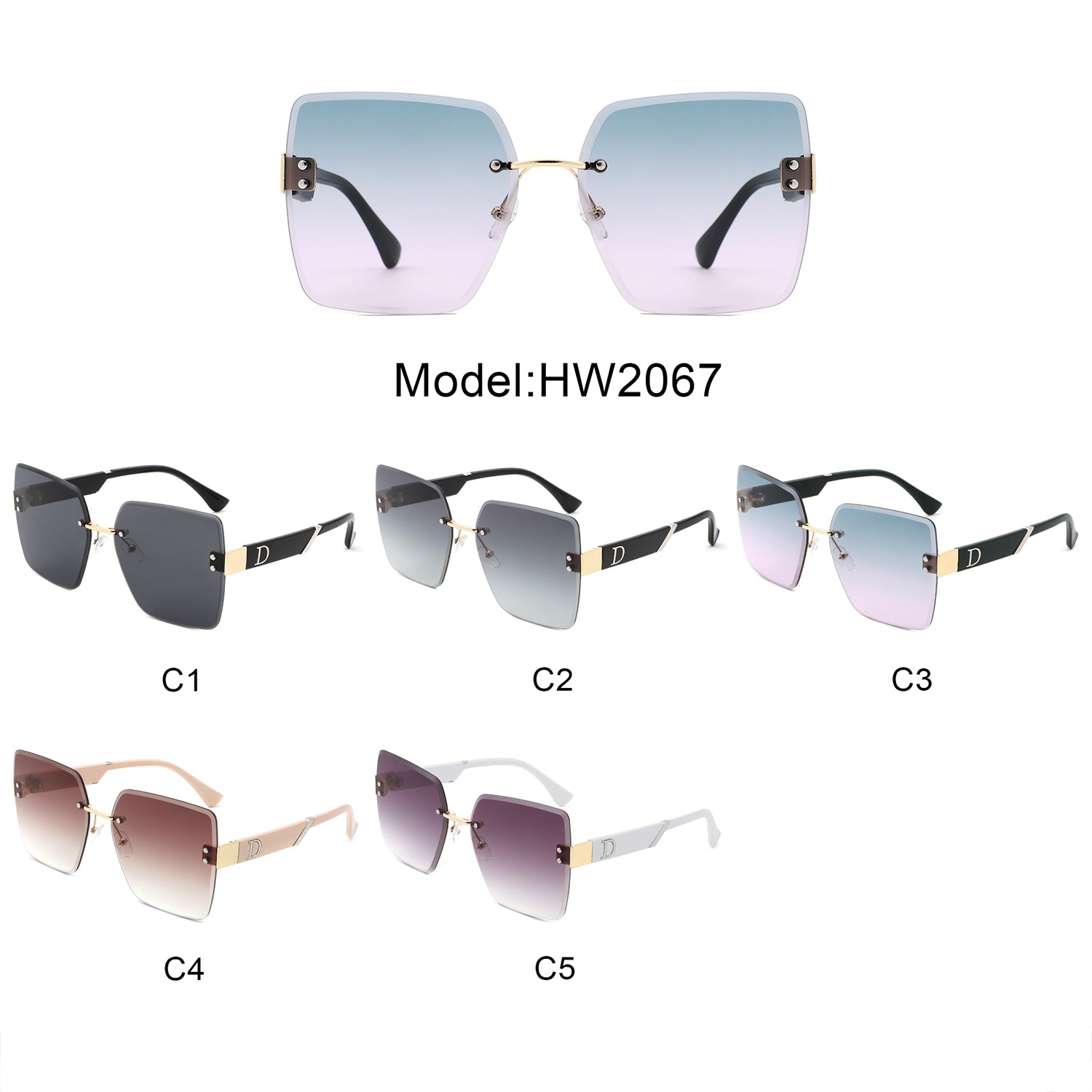 Sunglasses with rimless square frame and UV protection - Image 12