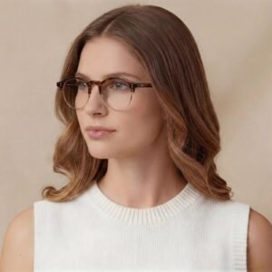 Alternative view of Round eyeglasses with acetate and metal semi rimless frame