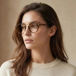 Alternative view of Round eyeglasses with acetate frame and double bridge design