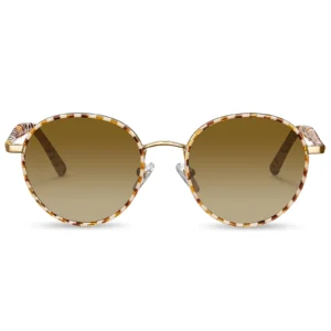 Round polarized sunglasses with metal frame and acetate rims