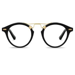 Round eyeglasses with acetate frame and double bridge design