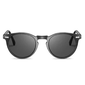 Round polarized sunglasses with acetate frame and UV400 protection