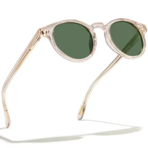 Round sunglasses with acetate full rim frame and rivet details